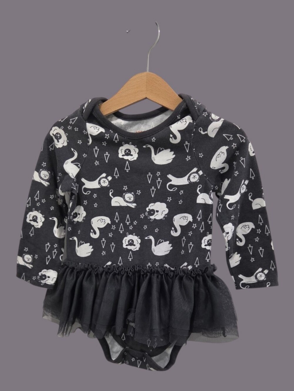 Cat & Jack Girl's Gray All-over Animal Print Long-Sleeve Tutu Bodysuit